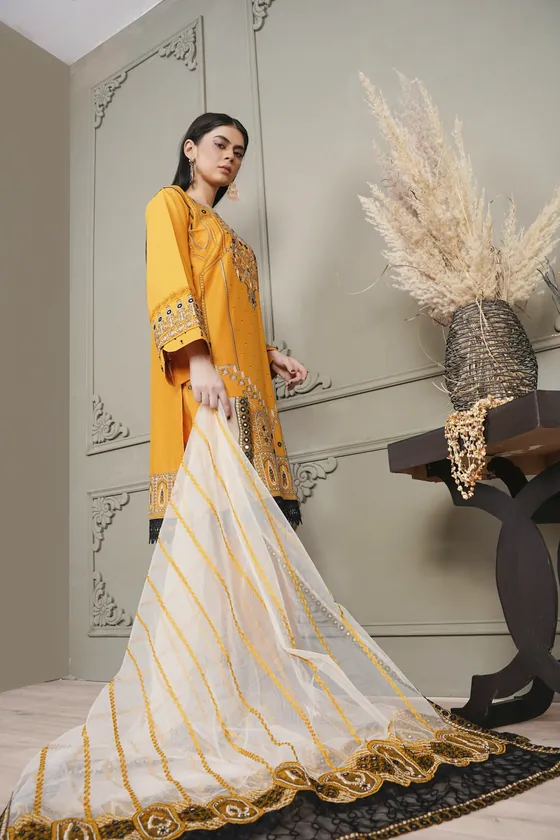 Basant in mustard and ivory