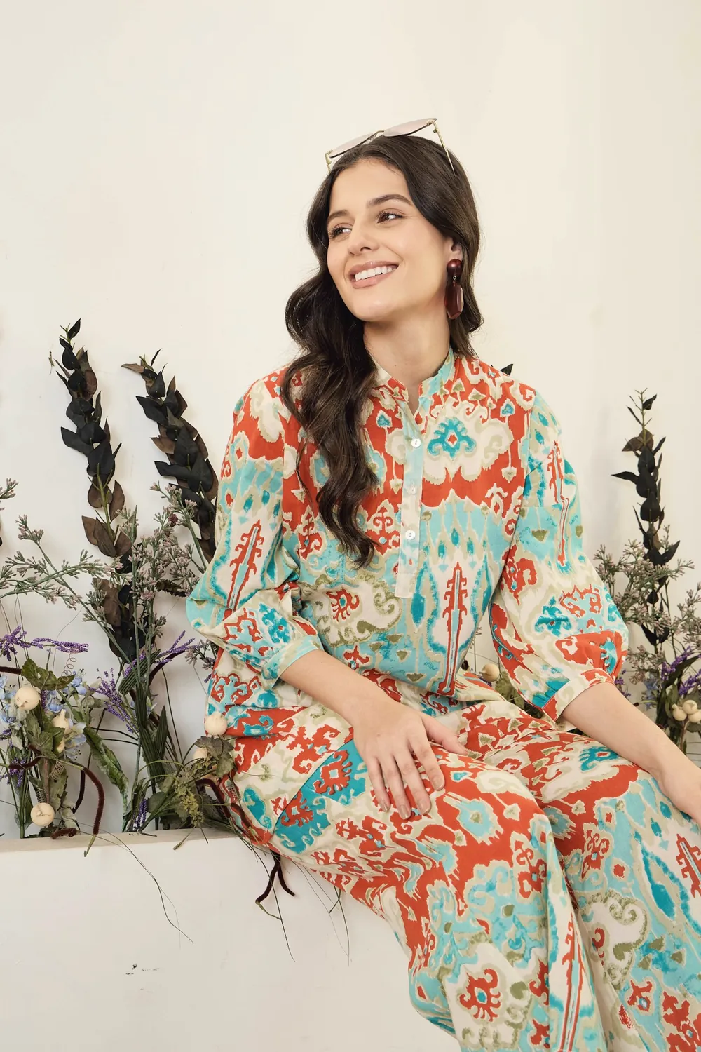 Dhanak in printed multi, full length