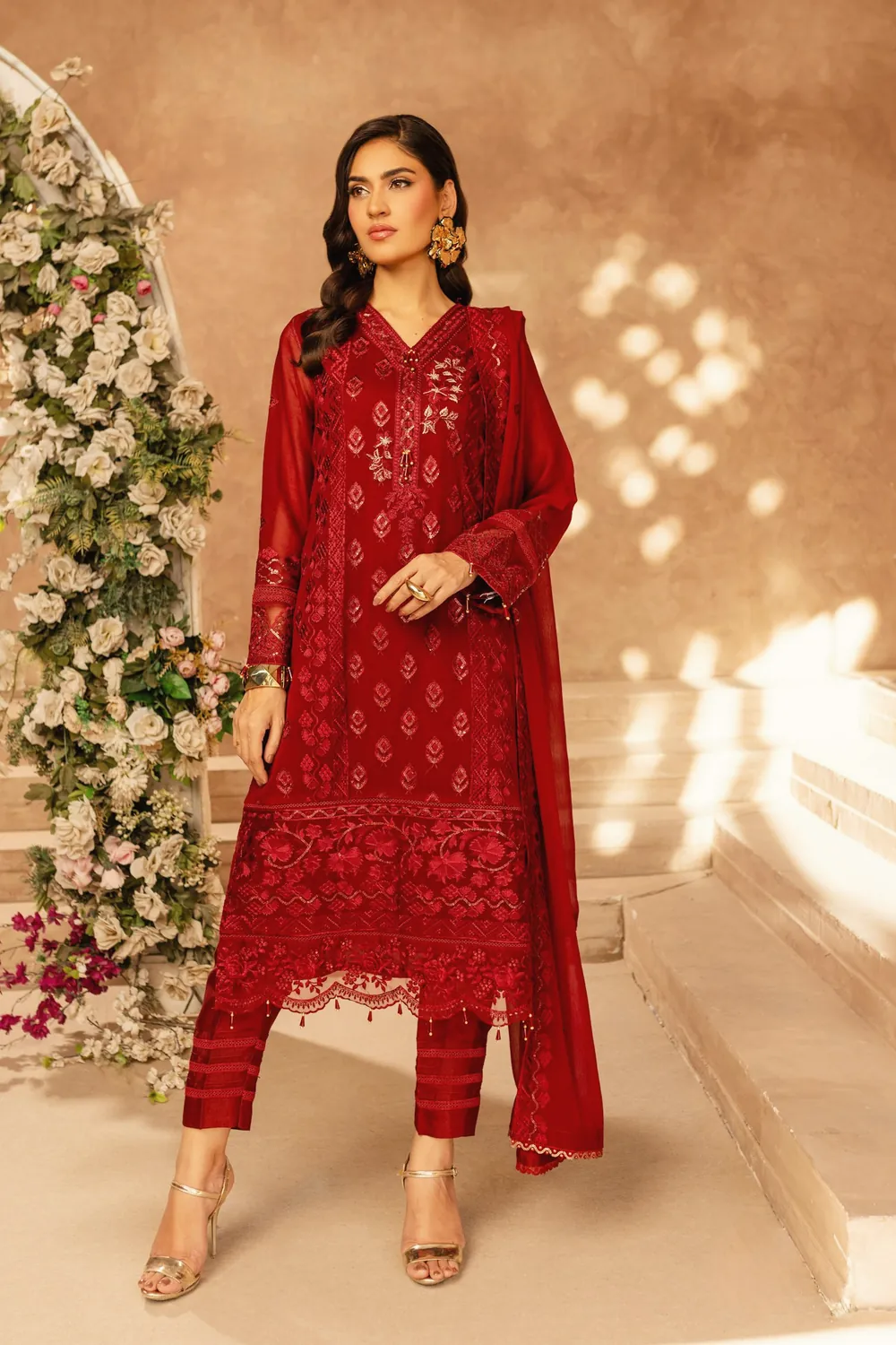 Shafaq in twilight red, full length