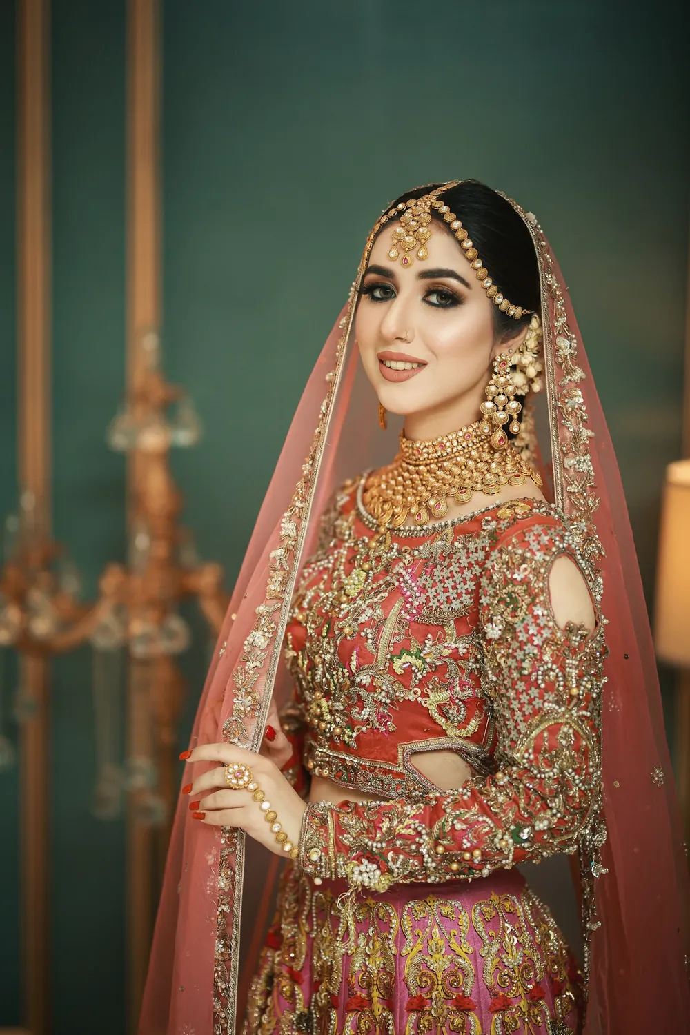 Suraiya in red and gold, full length